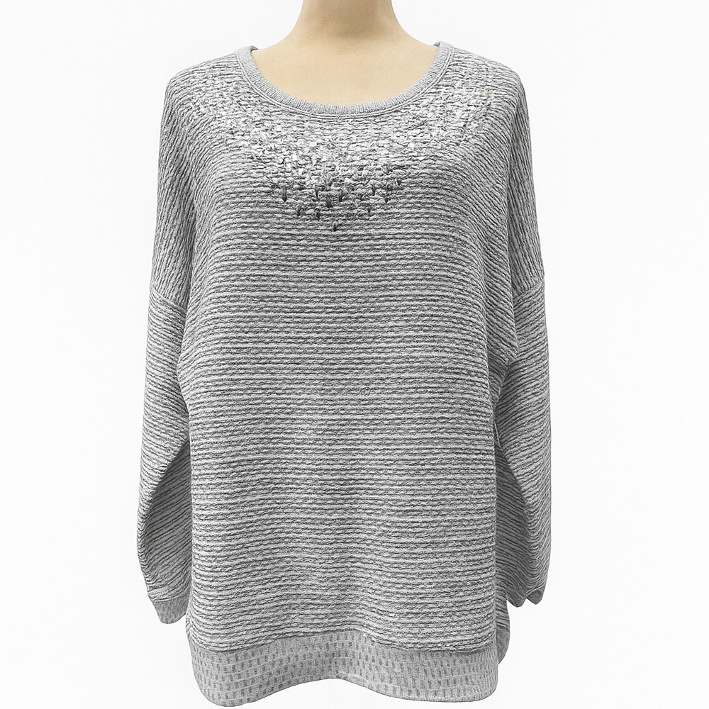 Maurices Textured Knit Sweater Women XL Grey Drop Shoulder Long Sleeve Pullover